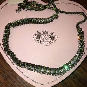 NWT Juicy Couture green rhinestone ribbon necklace